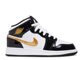 Air Jordan 1 Mid Patent Black White Gold (GS) - House-of-Sneakers
