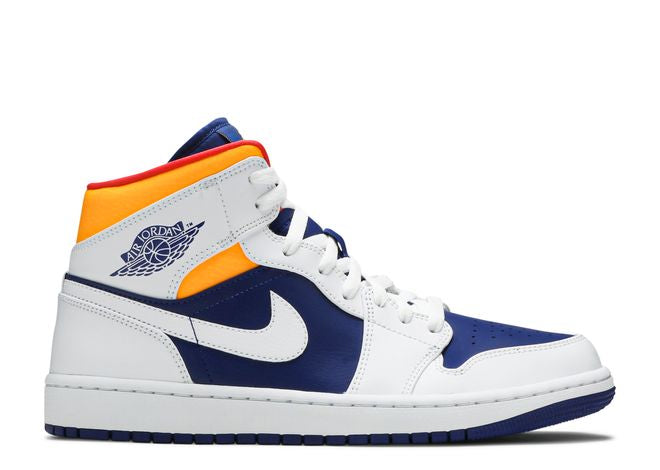 Air Jordan 1 Mid White Laser Orange Deep Royal Blue