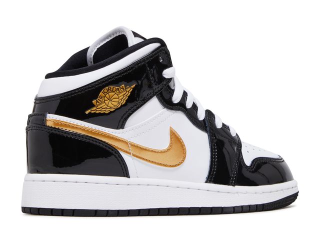 Air Jordan 1 Mid Patent Black White Gold (GS)