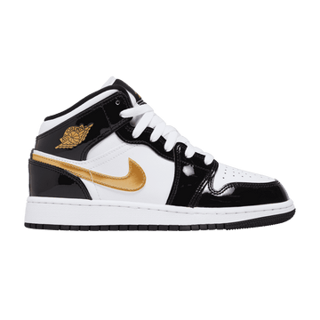 Air Jordan 1 Mid Patent Black White Gold (GS) - Air Jordan Sneaker