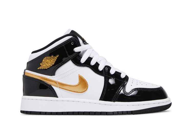 Air Jordan 1 Mid Patent Black White Gold (GS) - Air Jordan Sneaker