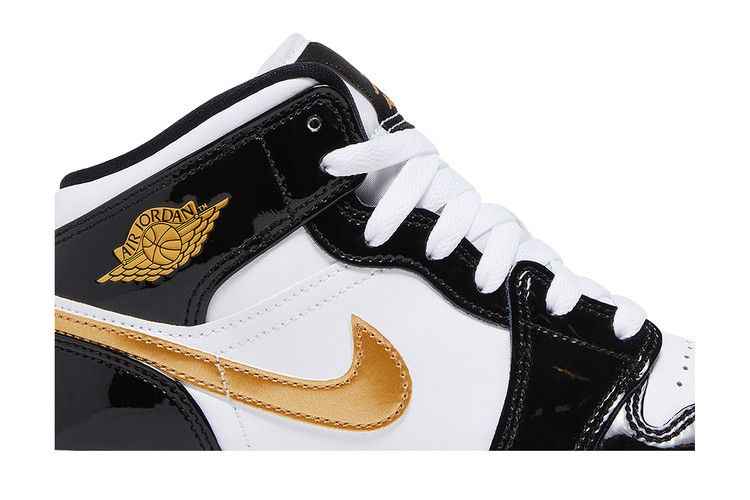 Air Jordan 1 Mid Patent Black White Gold (GS) - Air Jordan Sneaker, Detailansicht 3