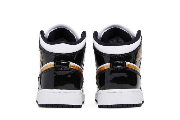 Air Jordan 1 Mid Patent Black White Gold (GS) - Air Jordan Sneaker, Detailansicht 7