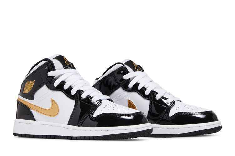 Air Jordan 1 Mid Patent Black White Gold (GS) - Air Jordan Sneaker, Detailansicht 9